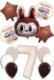 Labubu Baby Abubu Brown Balloon Set – Helium Compatible, Star & Round Foil 7 Year Old Cream Number