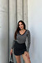 Women's Stripe Detailed V-Neck Ribbed Basic Blouse - 5