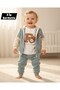 Baby Boy Teddy Bear Printed, Winter 3-Layer Quilted Jacket and Bottoms, Thin Badili (Likely a Brand or Style Name) 6-9-12-18-24 Months 3-Piece Set