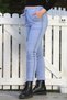 Italian Light Blue Casual Woven Trousers with Pockets, Side Stripes, Elastic Waist and Tie-Up Waist 98 62 - 4