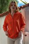 Orange Shirt Collar Cuffed Sleeves Textured Button Woven Shirt 70 58 - 3