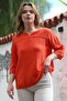 Orange Round Neck 3/4 Sleeve Washed Cotton Woven Blouse 60 62
