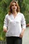 White Shirt Collar Long Sleeve Buttoned Pocket Cotton Woven Blouse 60 56 - 6