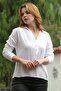 White Shirt Collar Long Sleeve Buttoned Pocket Cotton Woven Blouse 60 56 - 8