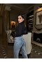 Women's High Waist Asymmetrical Stone Blue Palazzo Design Jean Pants - 4