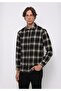 Regular Fit Shirt Neck Plaid Men's Green Long Sleeve Shirt