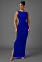 Side Slit Boat Neck Pleated Zara Crepe Fabric Maxi Length Evening Dress - 4