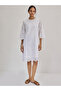 White Cotton Schiffli Knee Length Dress