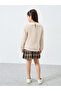 Girls Beige Long Sleeve Top and Checked Skirt Set - 4