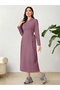 Purple Hooded Midi Dress with Tie-Up Detail - 2