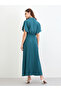 Teal Pleated Maxi Dress with Frill Sleeves - 4