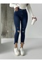 Women's Dark Blue Flare Leg Laser Cut Jeans Tight Fit - 2