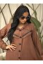 Dress, simple, pockets, buttons, leather trim, long sleeves with cuffs, linen, casual - 3
