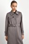 Shirt Collar Snap Fastener and Leather Detail Gabardine Suede Topcoat Gray 6799 - 3