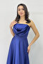 Women's Strapless Satin Long Evening Dress Burgundy, Khaki, Red, Navy Blue, Black, Tan - 5