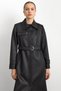 Shirt Collar Snap Fastener and Leather Detail Gabardine Suede Top Coat Black 6799 - 3
