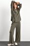 Crew Neck Premium Sweat Double Suit with Front Placket Khaki 9384-Tk - 4