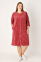 Floral Patterned Buttoned Waistband Pocketed Cotton Velvet Women's Plus Size Dress - 2
