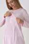 Maternity Pajamas and Robe Set / Buttoned Hidden Breastfeeding / Lace Detailed Viscose Nightgown - 3