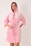 Women's Soft Textured Cotton Bamboo Blend Robe and Dressing Gown Home Wear – Pink 3476 - 7