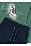 4-10 Years Old Boys' Green Hooded Printed Sweatshirt and Black Sweatpants Set - 3