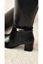 Melinta Black Zippered Buckle Detailed Black Boots - 8
