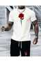 Men's Single Red Rose Printed T-Shirt and Shorts Set