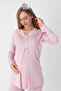 Maternity and Pregnant Pajama and Jacquard Striped Robe Set Front Buttoned Long Sleeve Pajamas 3-Piece Set - 2