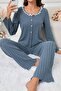 Blue Cotton Lace Detailed Buttoned Pajama Set