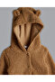 Beige Boy's Sherpa Hooded Footed Sleepsuit - 3