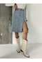 Women's Stone Front Slit Zipper Detail Black Denim Skirt - 5