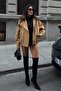 Beige Fur Collar Parka Bomber Jacket 6136