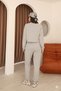Gray Terry Cloth Long Sleeve Crop Tracksuit Set with Elastic Waist and Cuff Detail - 8