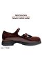 Burgundy Patent Leather Genuine Cowhide Double Strap Mary Jane Thick Heeled Casual Shoes - 2