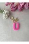 Letter U Pink Glitter Keychain & Charm [with Pompom Option]