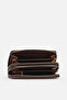 Lina Genuine Crazy Leather Portfolio Handbag Double Zipper Model Brown - 4