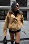 Beige Fur Collar Parka Bomber Jacket 6136 - 5