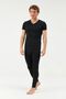 6030V6250 Men's Short Sleeve V-Neck Thermal Underwear Suit-Black