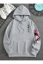 Unisex Japanese Flower Printed Oversize 100% Cotton Hooded Sweatshirt - 2