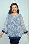 Women's V-Neck Patterned Plus Size Chiffon Blouse - 3