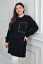 Women's Front Single Pocket Stone Print Detailed Plus Size Knitweartunic Blouse