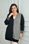 Women's plus size long cardigan with single-sided horizontal stripes