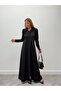 Women's Sleeve Zippered Buttoned Maxi Black Dress - 3