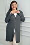 Women's Cuff Button Detailed Thick Ribbed Lycra Plus Size Long Cardigan