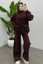 Women's Burgundy Turtleneck Pocket Detailed Sweater Pants Knitwear Set - 7