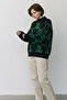 Teddy Bear-Themed Half-High-Neck Patterned Knit Sweater - Comfortable Modern Fit - 2