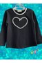 Top and Bottom Set Black Long Sleeve Top Shiny Stretch Fabric Silver Lame Printed Skirt. - 7