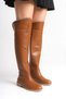 Tan Leather Rider Over-The-Knee Short Heeled Non-Slip Sole Zippered Bihter Women's Boots - 9