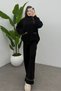 Women's Black Turtleneck Pocket Detailed Sweater Pants Knitwear Set - 2