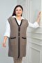 Women's Stripe Detailed Pocketed Plus Size Glittery Knitwear Long Vest - 3
